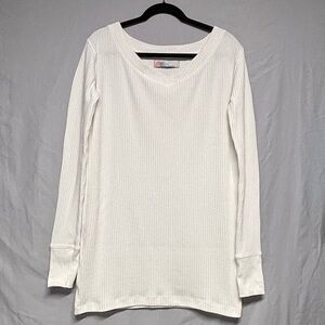 FP Beach Classic White Ribbed Long Sleeve Shirt Dress